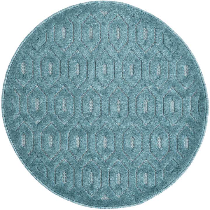 3' x 3' Easy-Clean Trellis Textured Indoor / Outdoor Round Rug