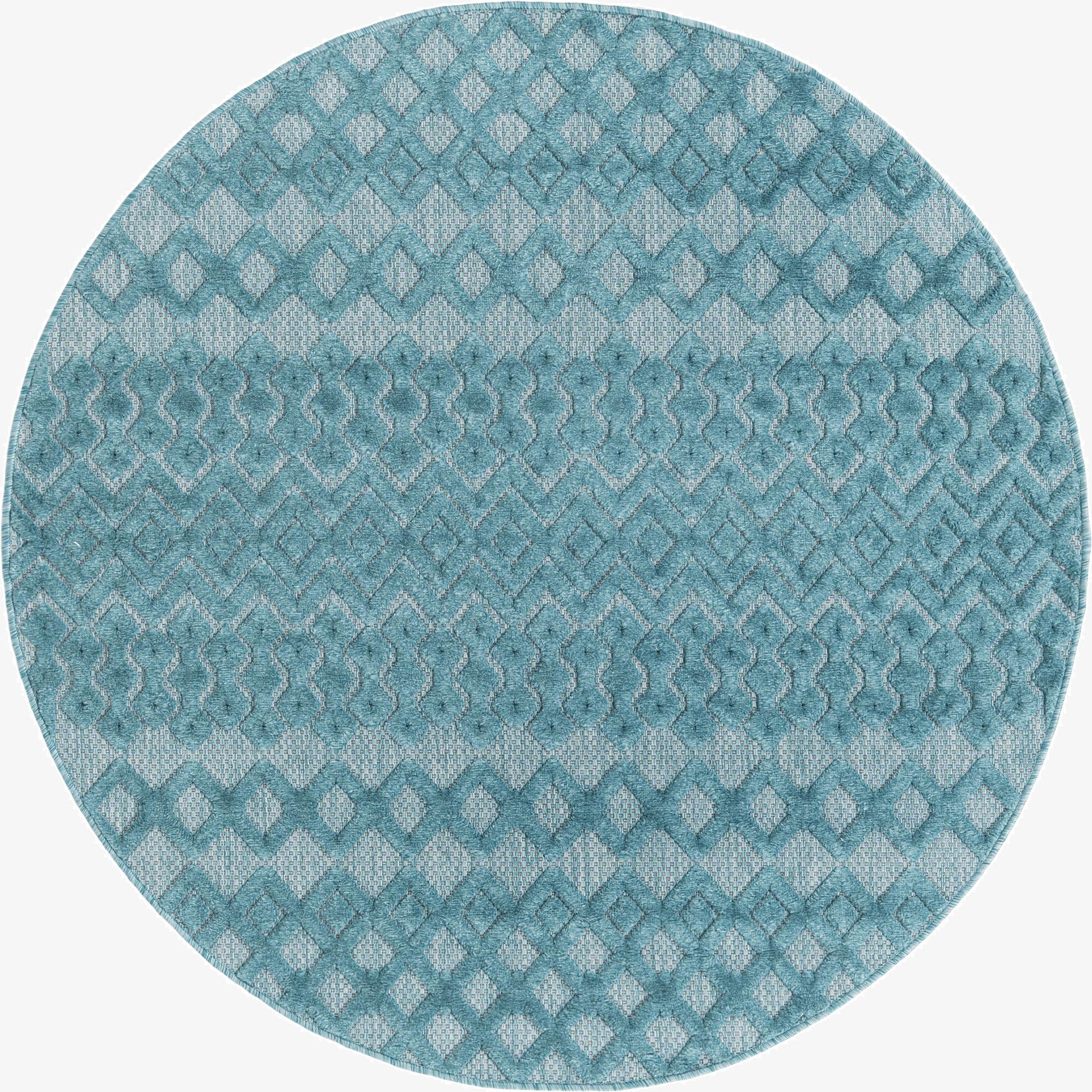 5' 3 x 5' 3  Washable Trellis Textured Indoor / Outdoor Round Rug
