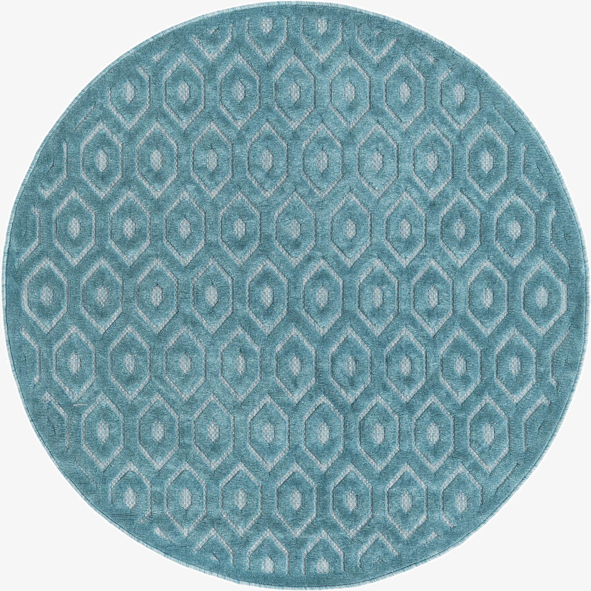 5' 3 x 5' 3  Washable Trellis Textured Indoor / Outdoor Round Rug