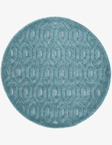 Aqua Easy-Clean Trellis Textured Indoor / Outdoor Round Rug