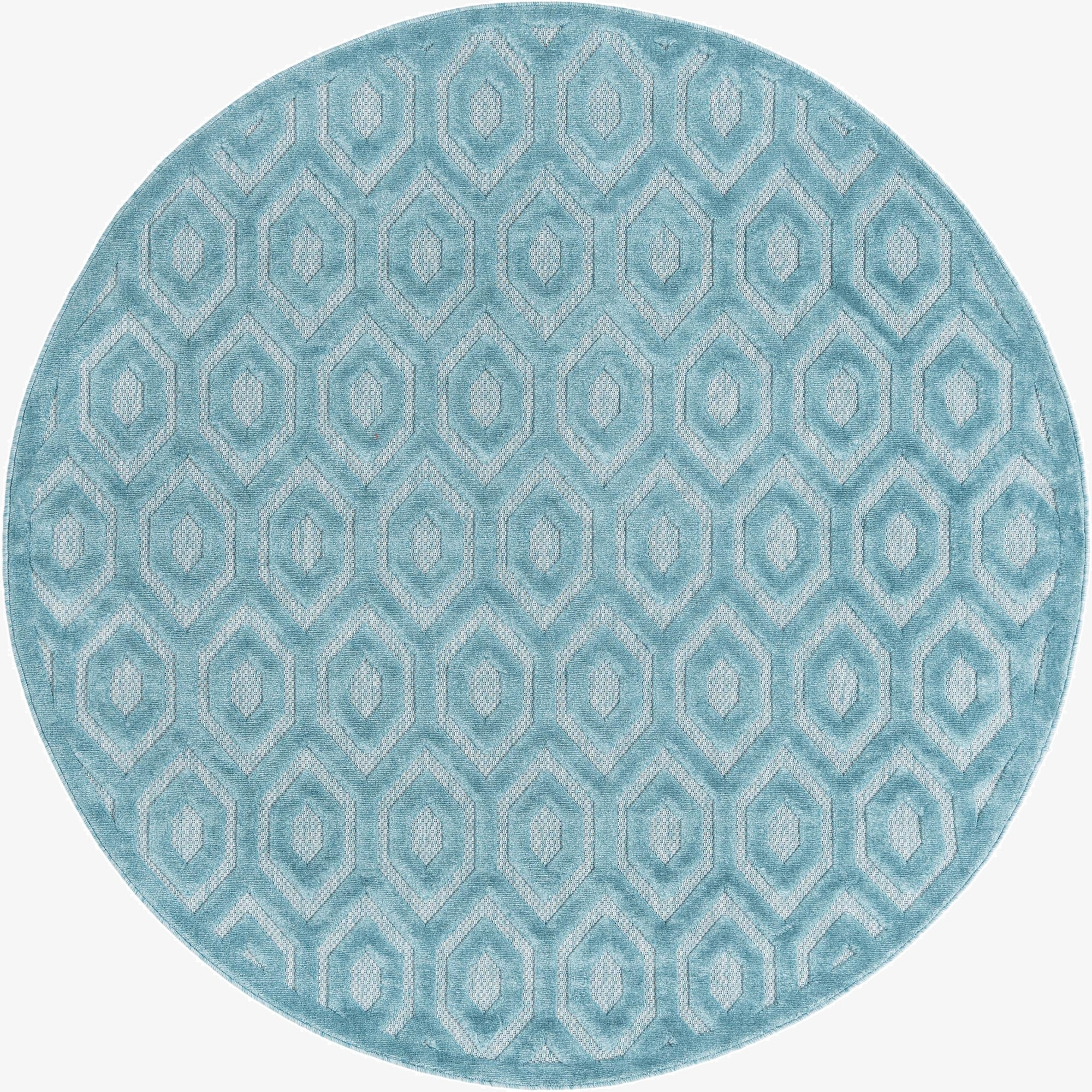Primary image 7' x 7'  Washable Trellis Textured Indoor / Outdoor Round Rug