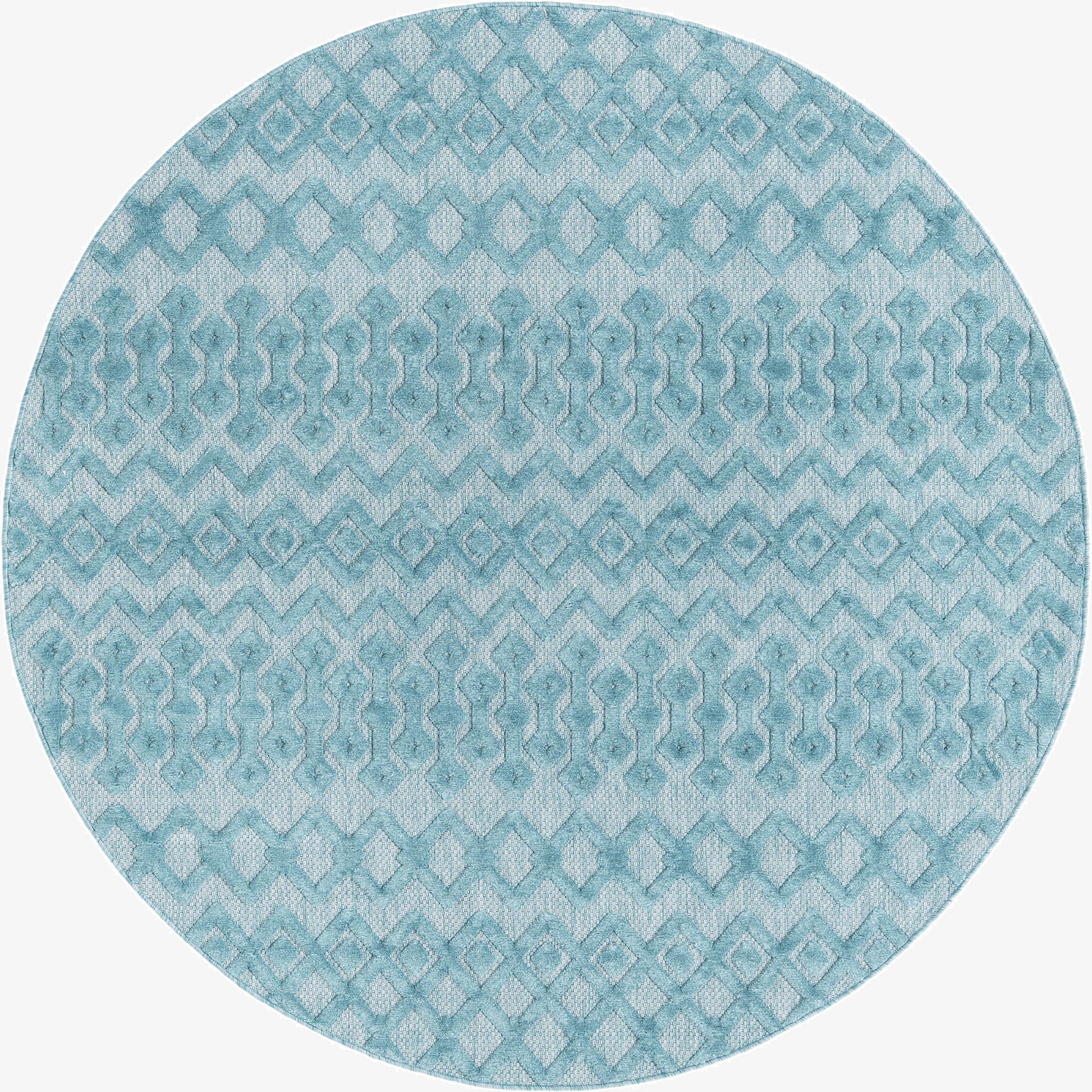 7' x 7'  Washable Trellis Textured Indoor / Outdoor Round Rug