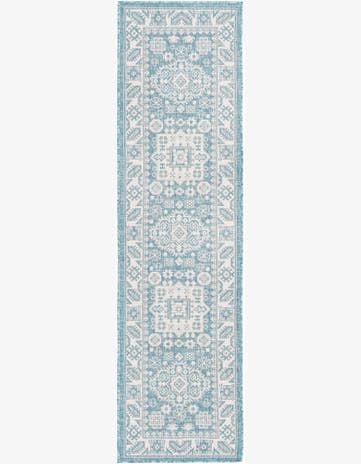 Aqua Easy-Clean Aztec Indoor / Outdoor Runner Rug