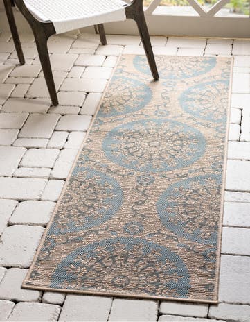 Aqua Easy-Clean Botanical Indoor / Outdoor Runner Rug