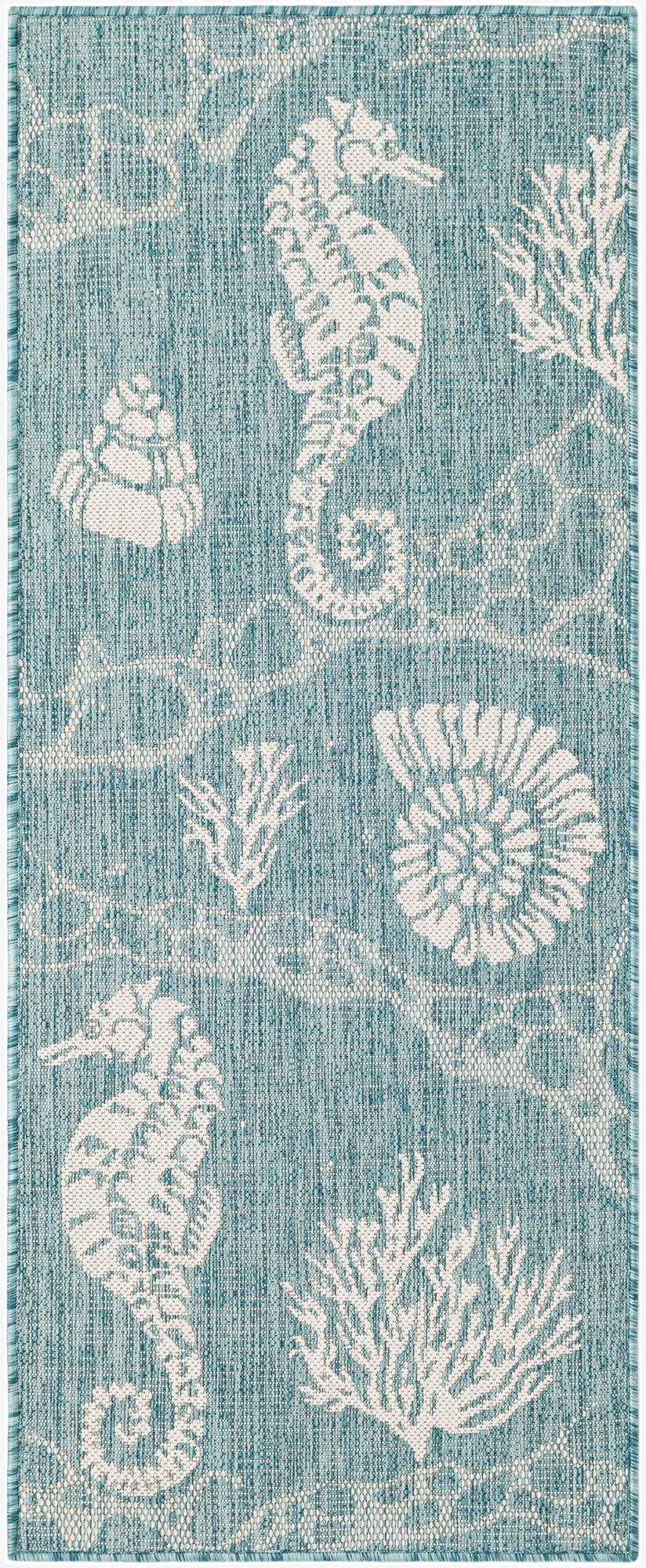 2' x 5' 3  Washable Coastal Indoor / Outdoor Runner Rug