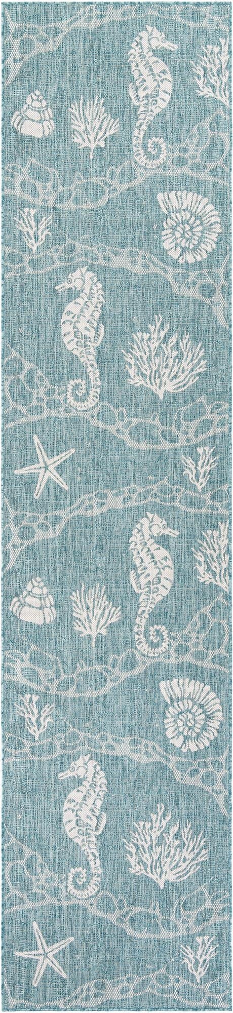 Primary image 2' 7 x 12'  Washable Coastal Indoor / Outdoor Runner Rug