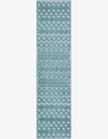 Aqua Easy-Clean Trellis Textured Indoor / Outdoor Runner Rug