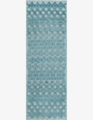 Aqua Easy-Clean Trellis Textured Indoor / Outdoor Runner Rug