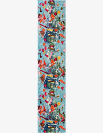 Aqua Washable Vivid Runner Rug