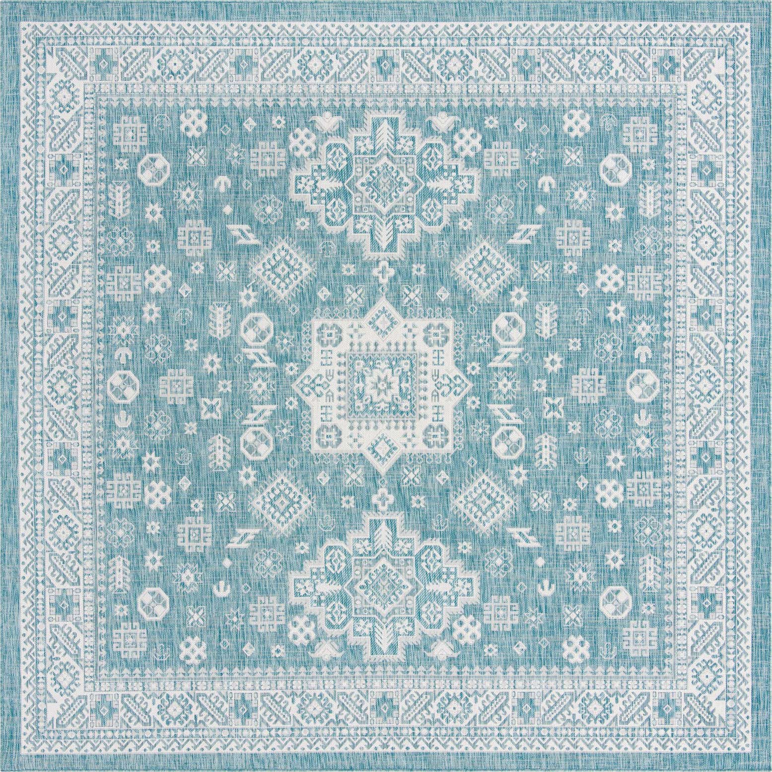 10' x 10' Easy-Clean Aztec Indoor / Outdoor Square Rug