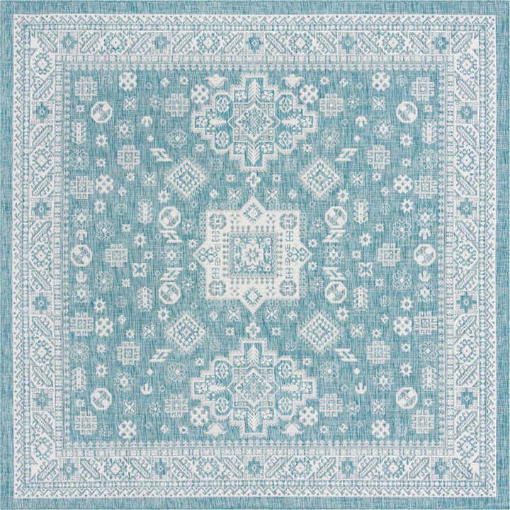 10' x 10' Easy-Clean Aztec Indoor / Outdoor Square Rug