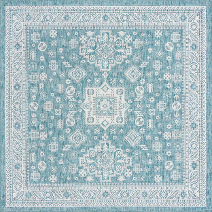 Detail image of 10' x 10' Easy-Clean Aztec Indoor / Outdoor Square Rug