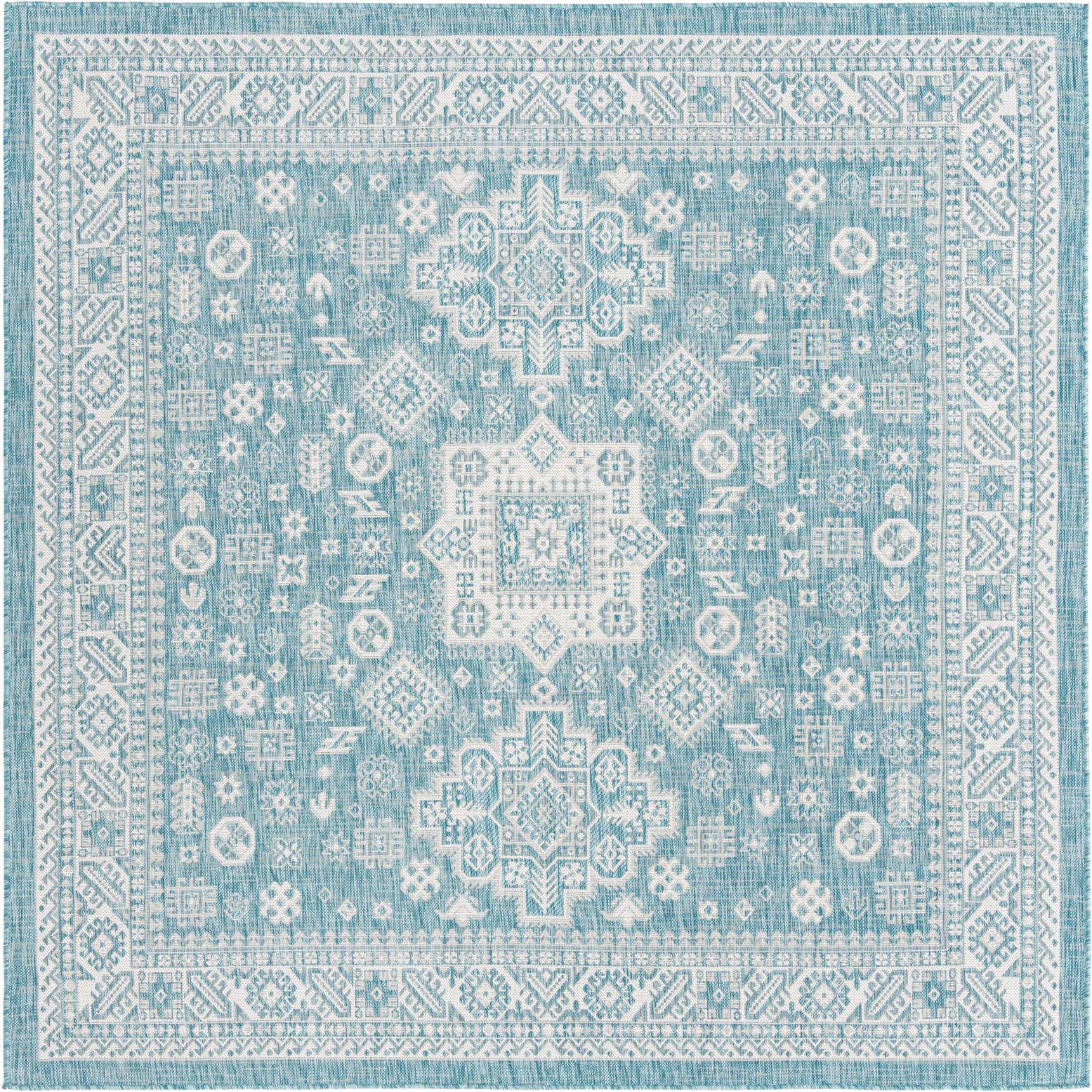 7' 10 x 7' 10 Easy-Clean Aztec Indoor / Outdoor Square Rug