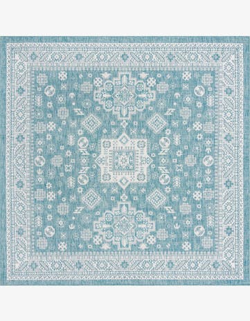 Aqua Easy-Clean Aztec Indoor / Outdoor Square Rug