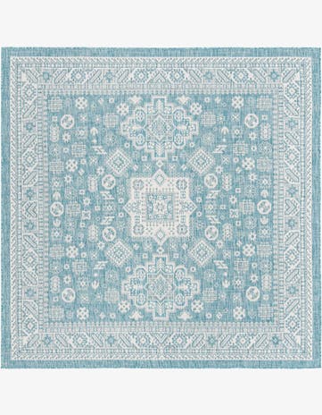 Aqua Easy-Clean Aztec Indoor / Outdoor Square Rug