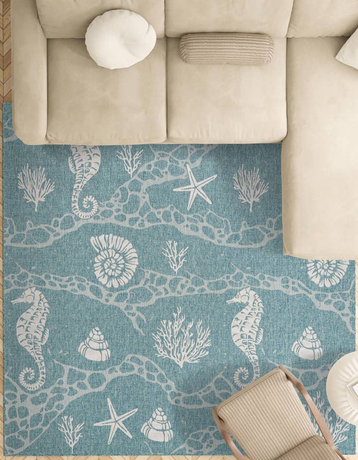 Detail image of 10' x 10'  Washable Coastal Indoor / Outdoor Square Rug