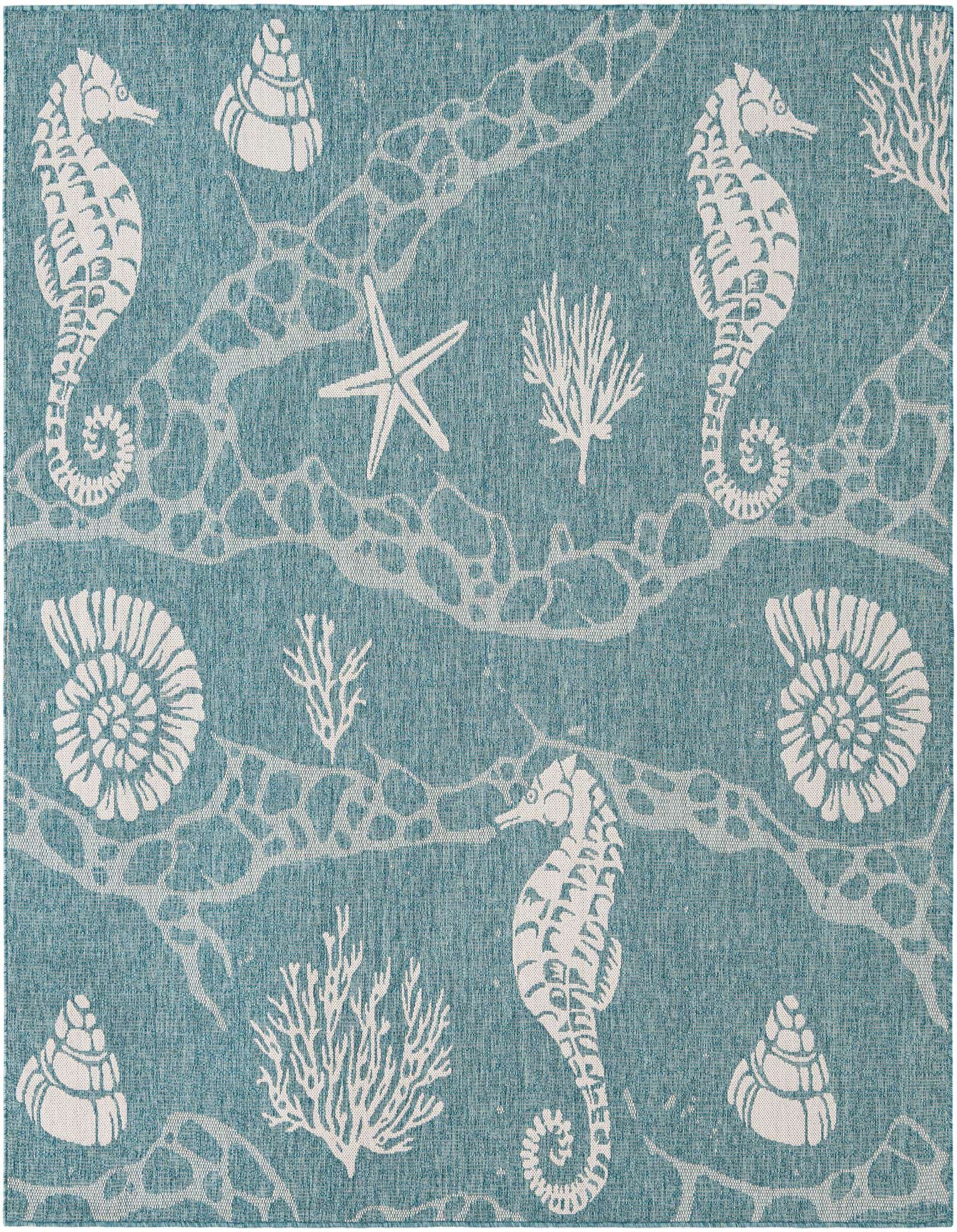7' 10 x 7' 10 Easy-Clean Coastal Indoor / Outdoor Square Rug