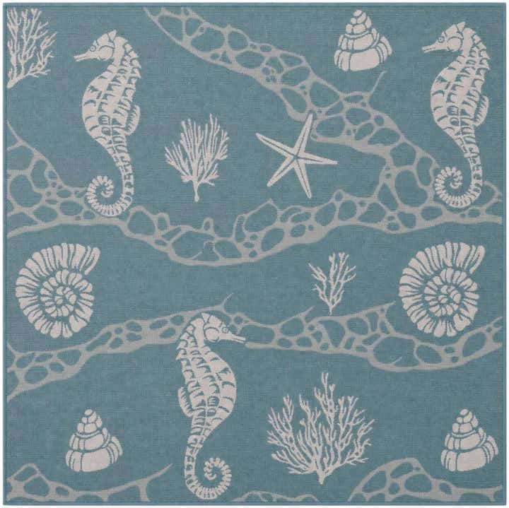 7' 10 x 7' 10 Easy-Clean Coastal Indoor / Outdoor Square Rug