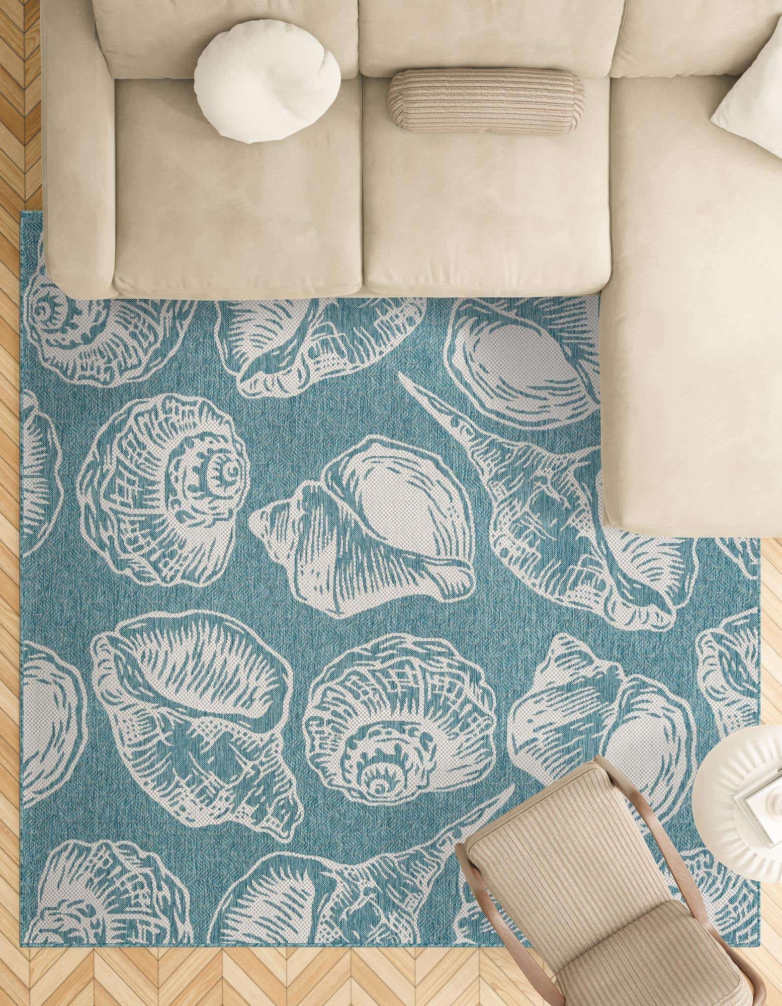 Primary image 13' x 13'  Washable Coastal Indoor / Outdoor Square Rug