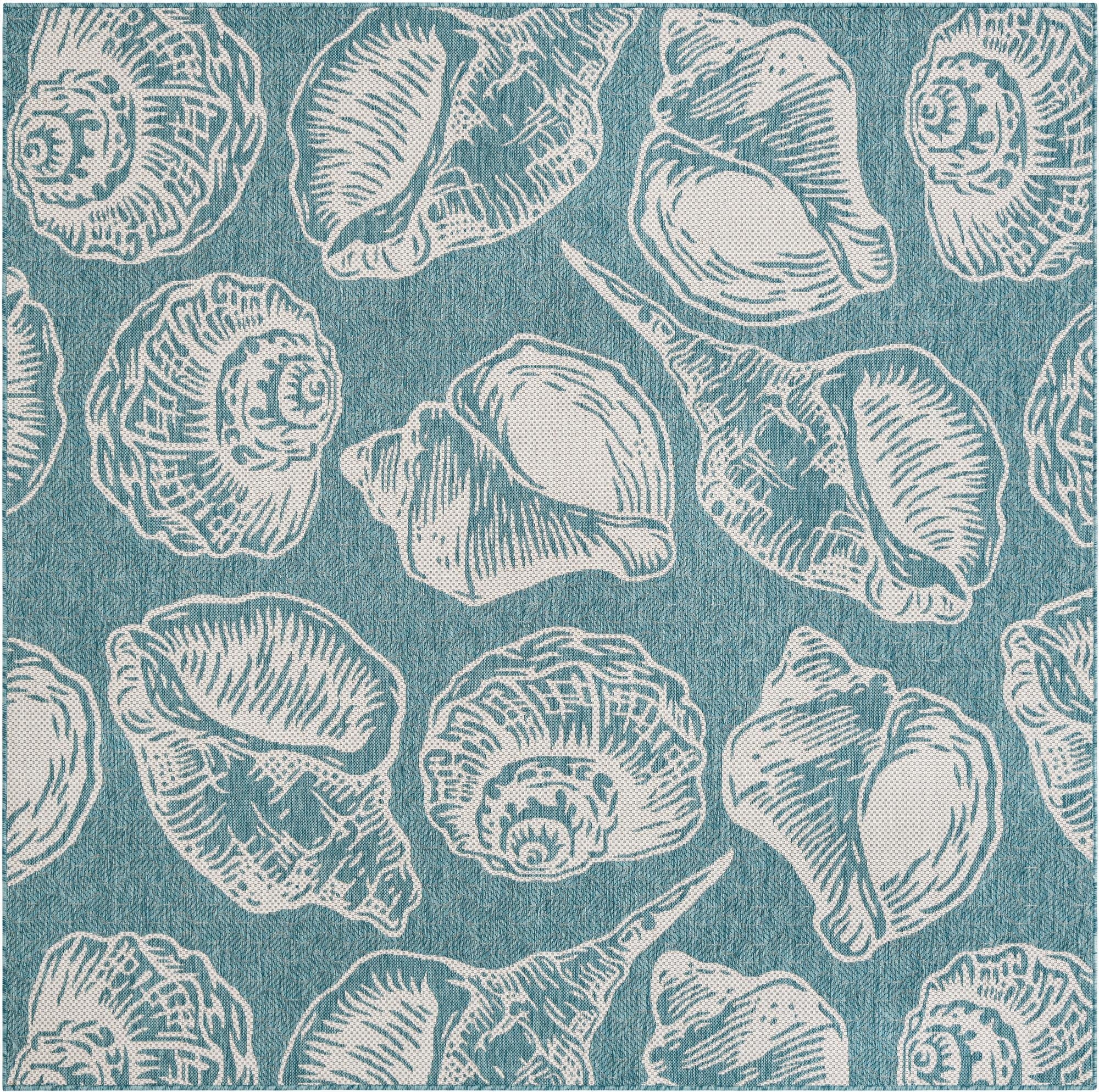 7' 10 x 7' 10  Washable Coastal Indoor / Outdoor Square Rug