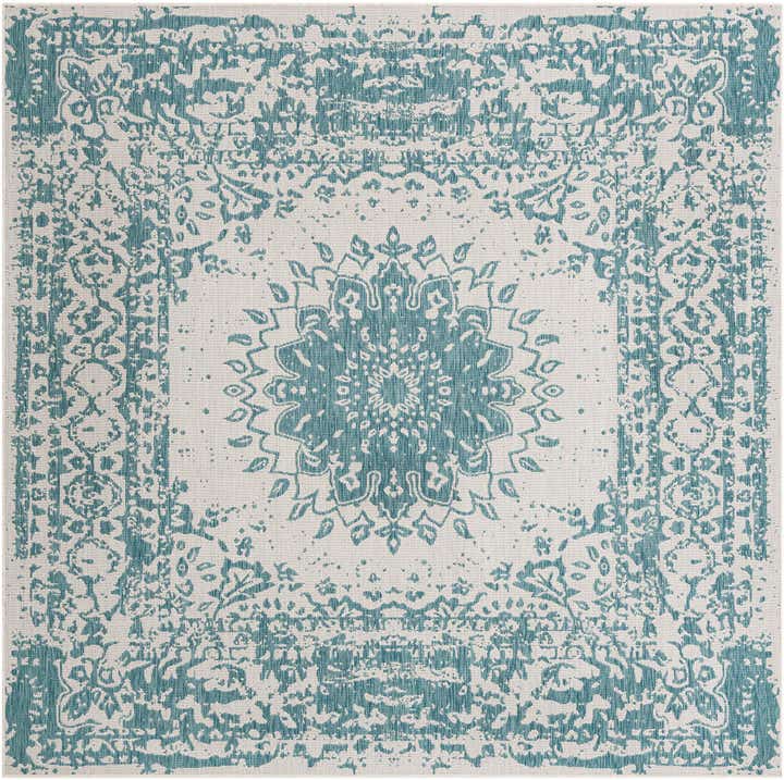 7' 10 x 7' 10 Easy-Clean Traditional Indoor / Outdoor Square Rug