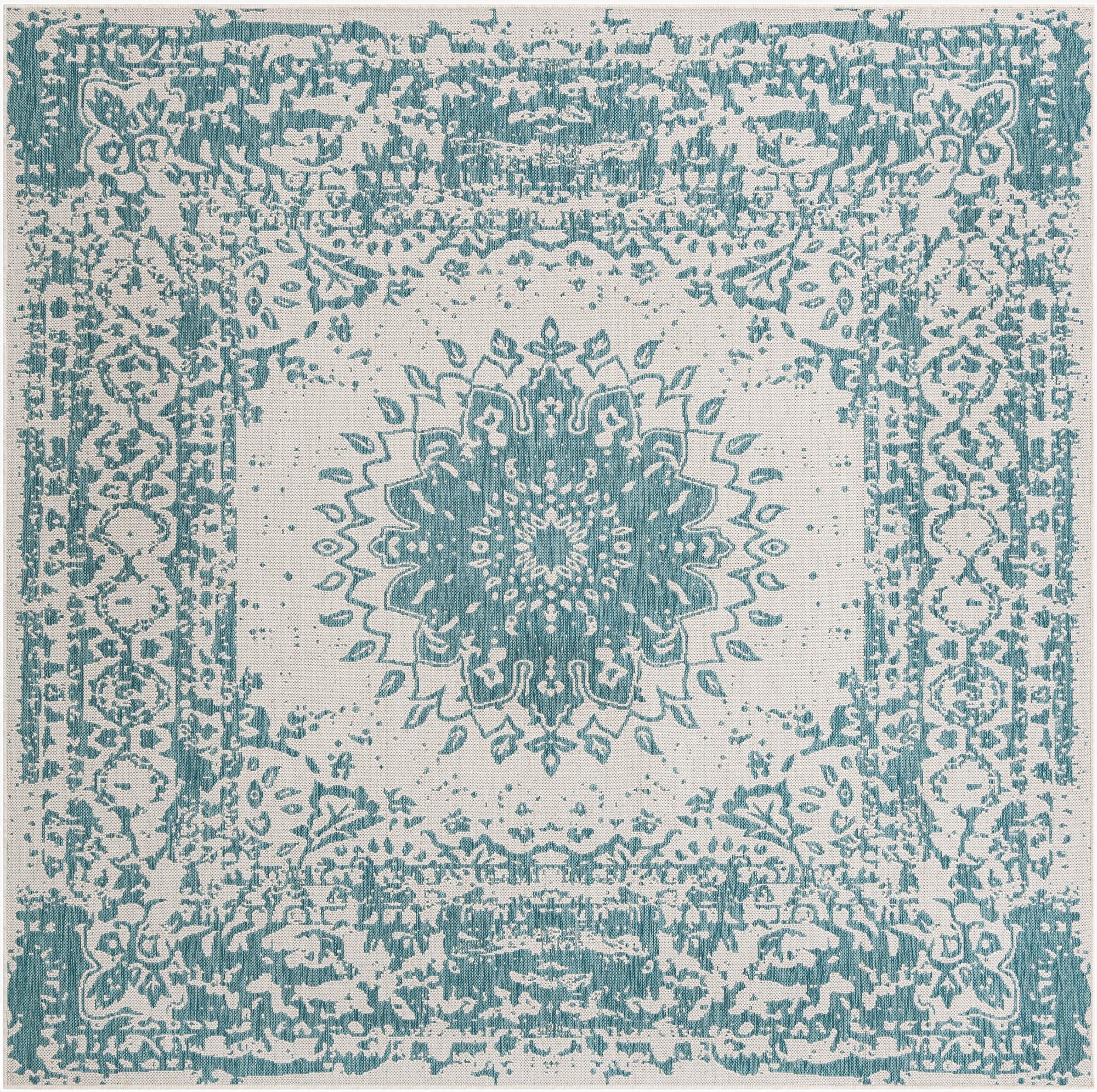 7' 10 x 7' 10  Washable Traditional Indoor / Outdoor Square Rug