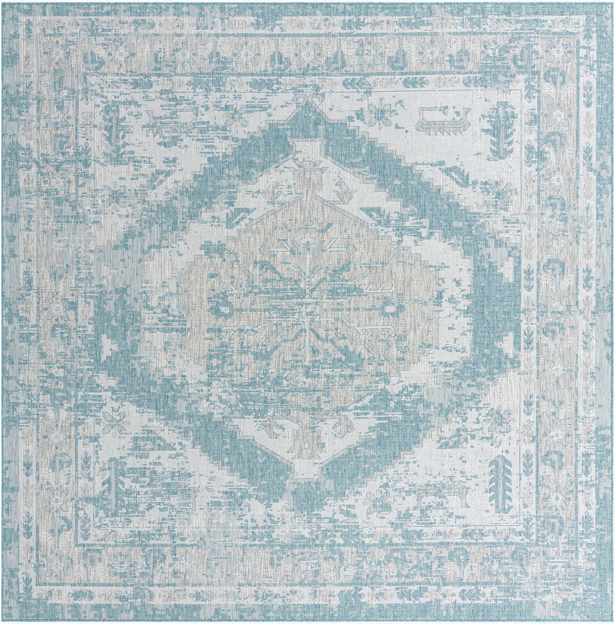 13' x 13'  Washable Traditional Indoor / Outdoor Square Rug