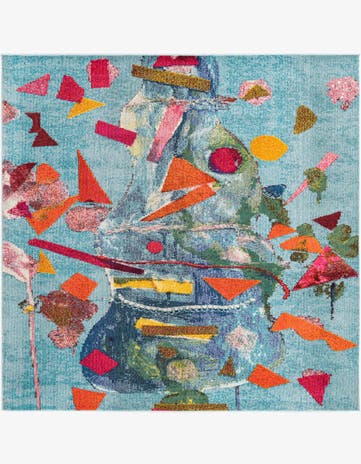 Aqua Washable Vivid Square Rug