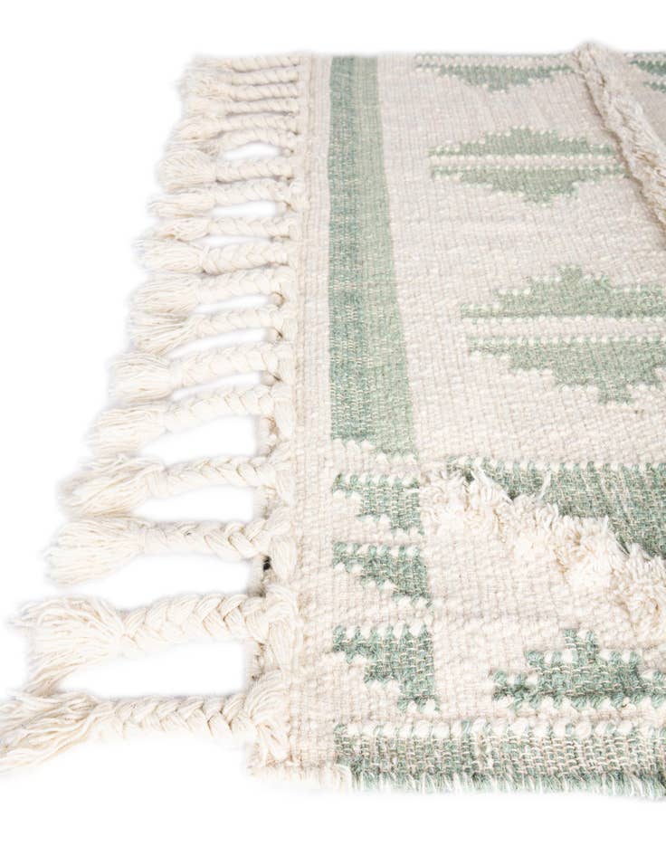 Detail image of Custom Aquamarine and White Hand Woven Arizona Wool Rug