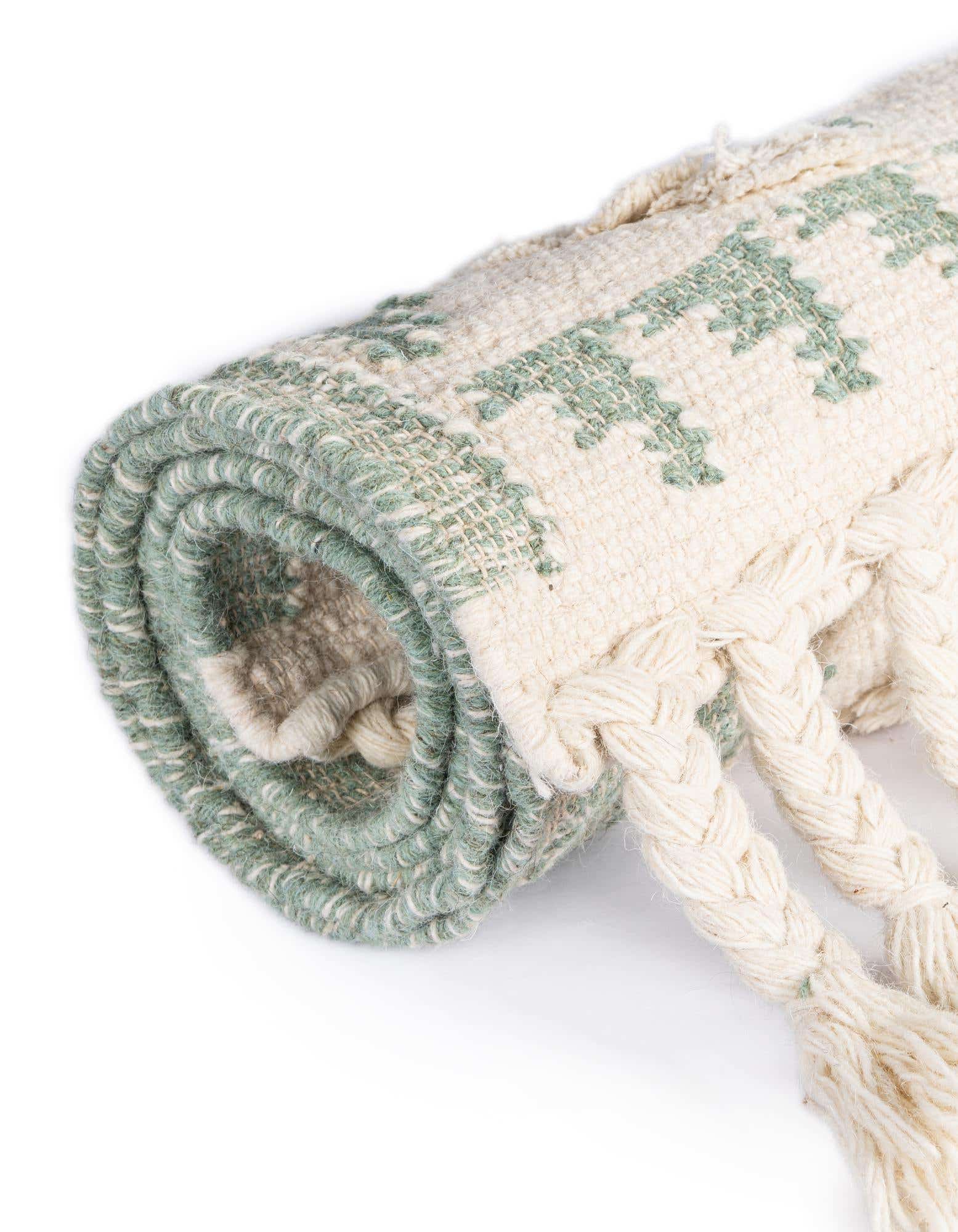 Custom Aquamarine and White Hand Woven Arizona Wool Rug