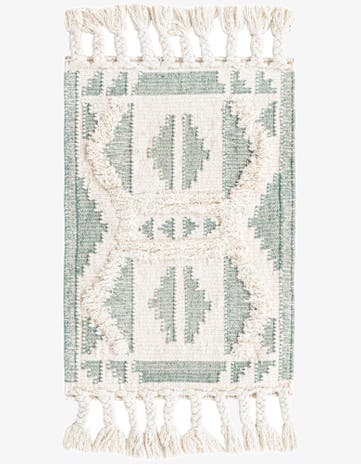 Aquamarine and White Hand Woven Arizona Wool Rug