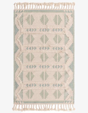 Aquamarine and White Hand Woven Arizona Wool Rug