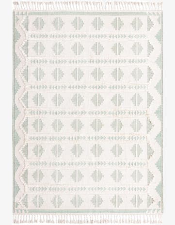 Aquamarine and White Hand Woven Arizona Wool Rug