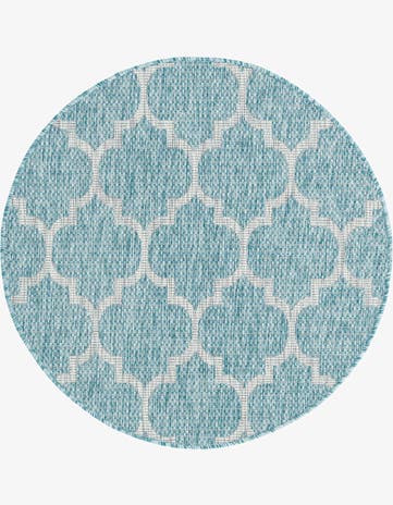 Aquamarine Easy-Clean Lattice Indoor / Outdoor Round Rug