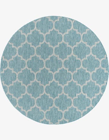 Aquamarine Easy-Clean Lattice Indoor / Outdoor Round Rug