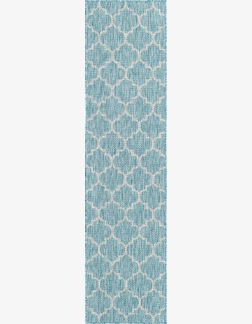 Aquamarine Easy-Clean Lattice Indoor / Outdoor Runner Rug