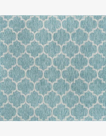 Aquamarine Easy-Clean Trellis Indoor / Outdoor Square Rug