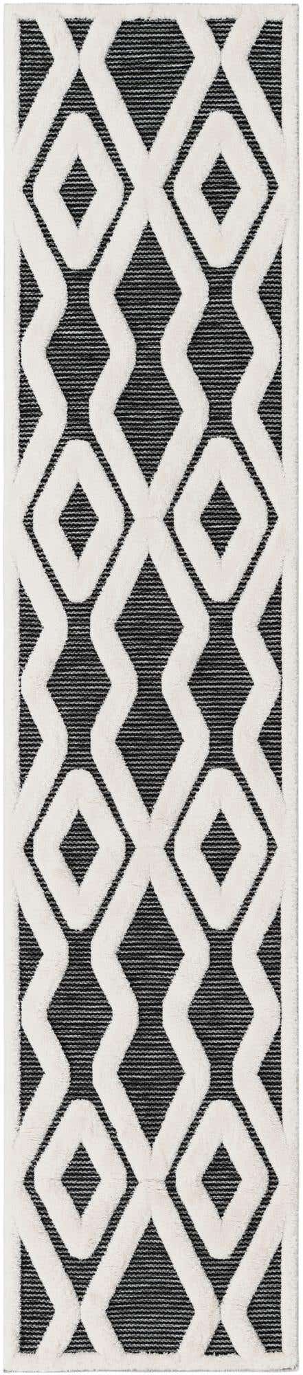 2' 7 x 12' Armstead · Geometric trellis rug, gray and ivory