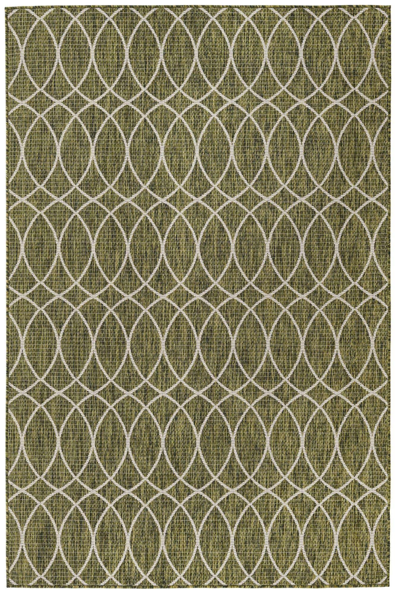 5' 3 x 8' Atkins · Geometric trellis Outdoor Rug, green and ivory