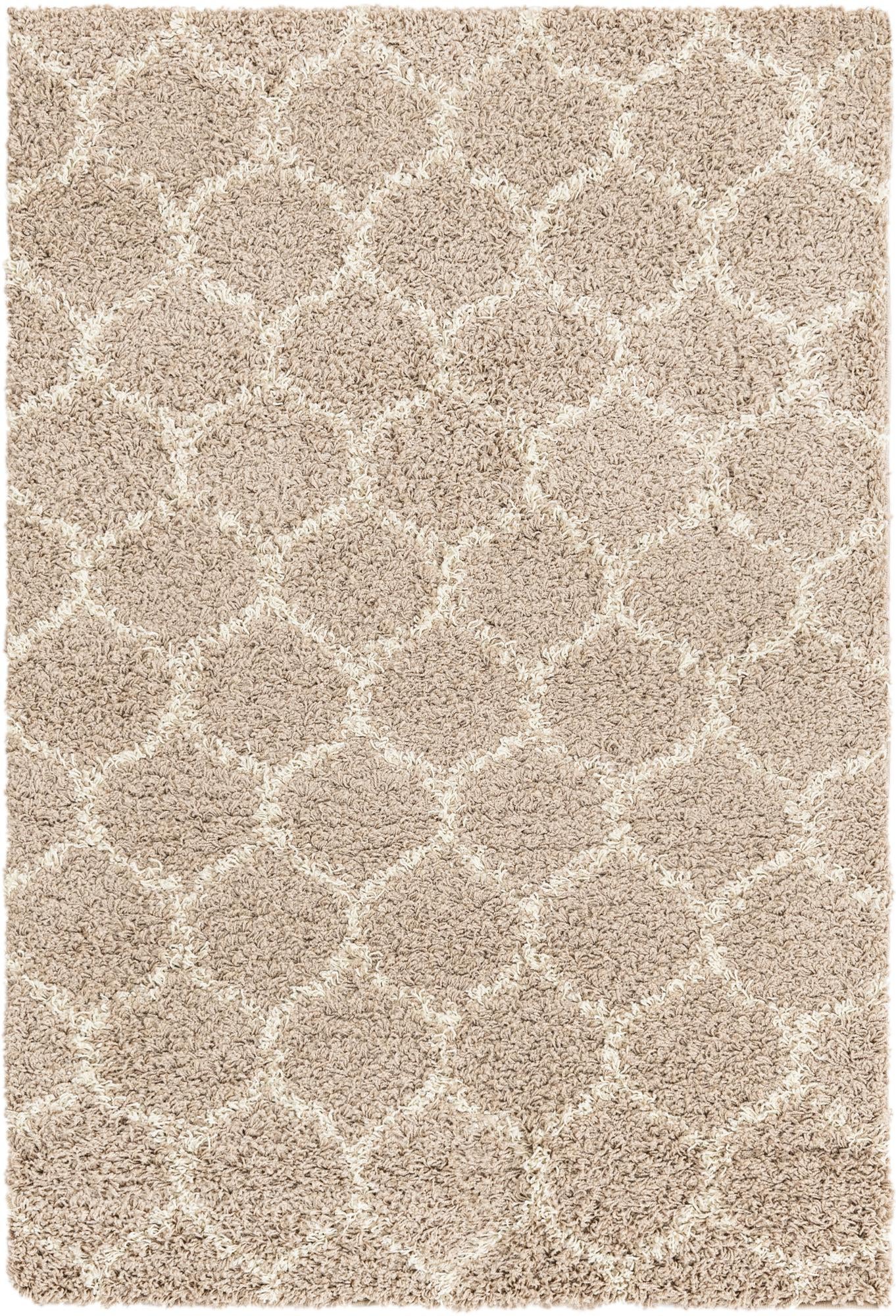 Barnett · Lattice Shag Rug, light brown and ivory