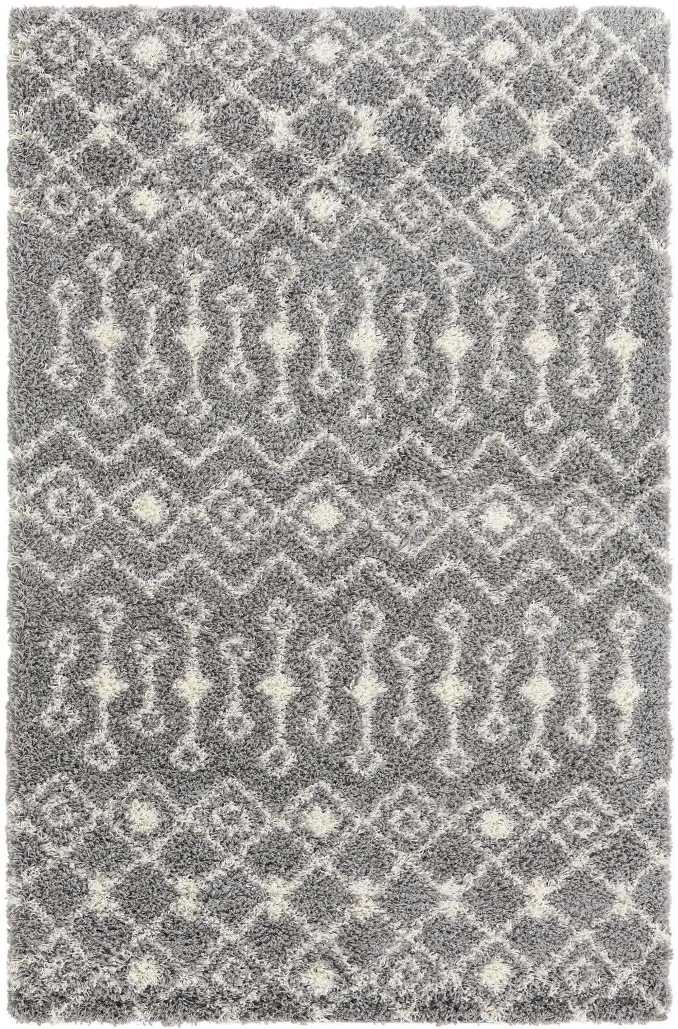 5' 3 x 8' Bayley · Geometric trellis Shag Rug, gray and ivory