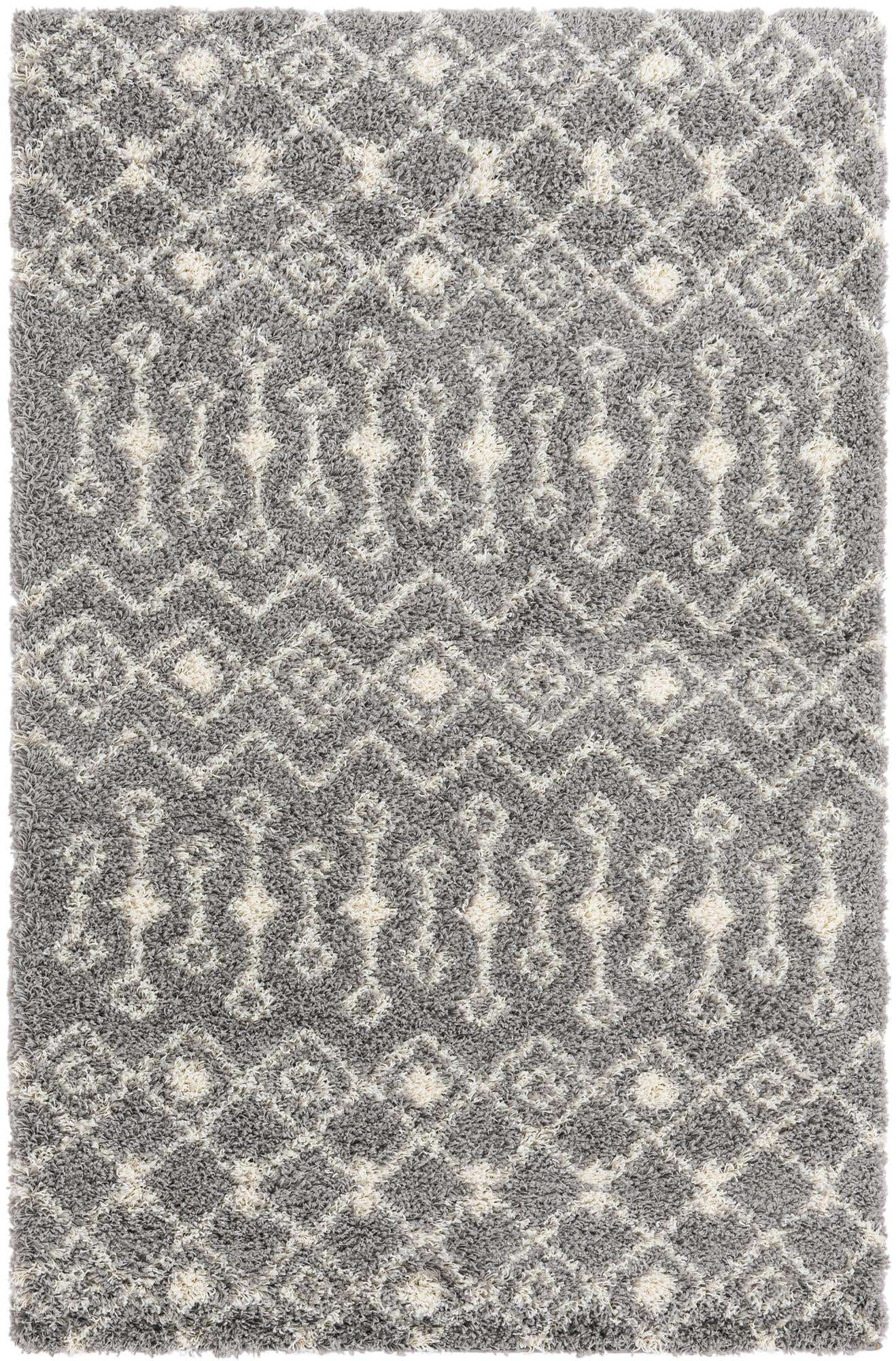 5' 3 x 8' Bayley · Geometric trellis Shag Rug, gray and ivory