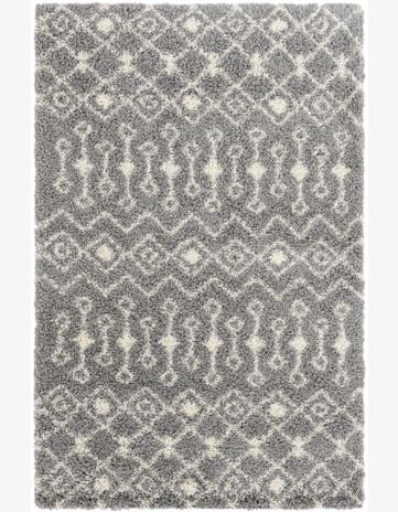 5' 3 x 8' Bayley · Geometric trellis Shag Rug, gray and ivory