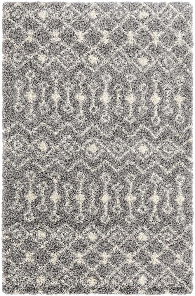 5' 3 x 8' Bayley · Geometric trellis Shag Rug, gray and ivory