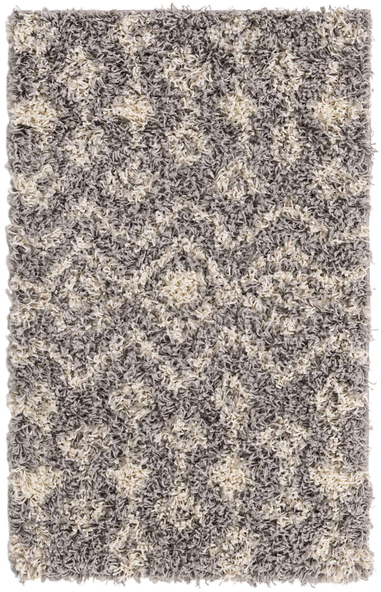 2' x 3' Bayley · Geometric trellis Shag Rug, gray and ivory