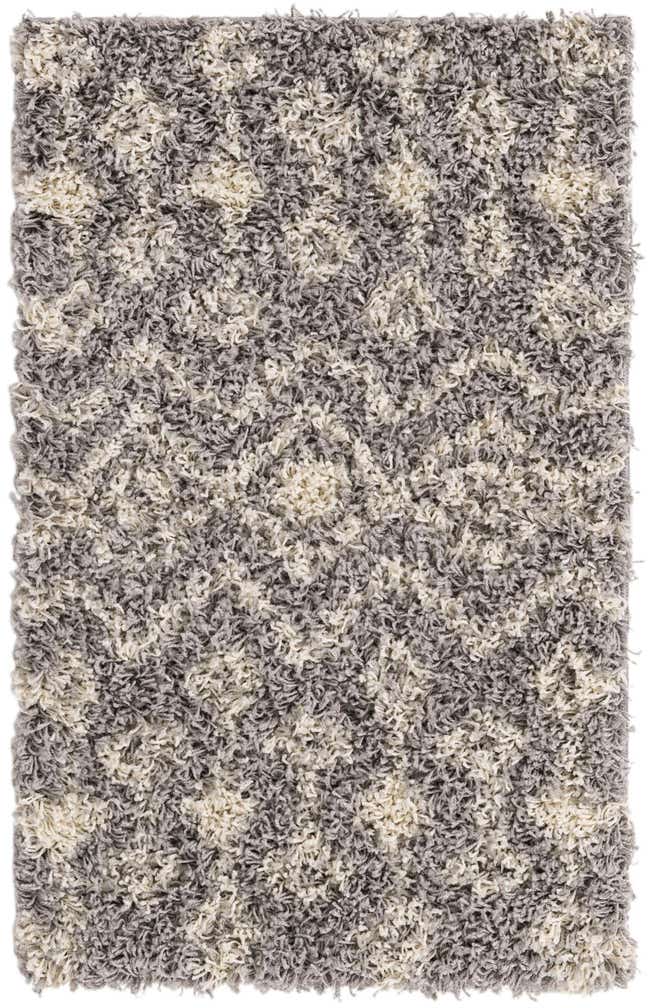 2' x 3' Bayley · Geometric trellis Shag Rug, gray and ivory