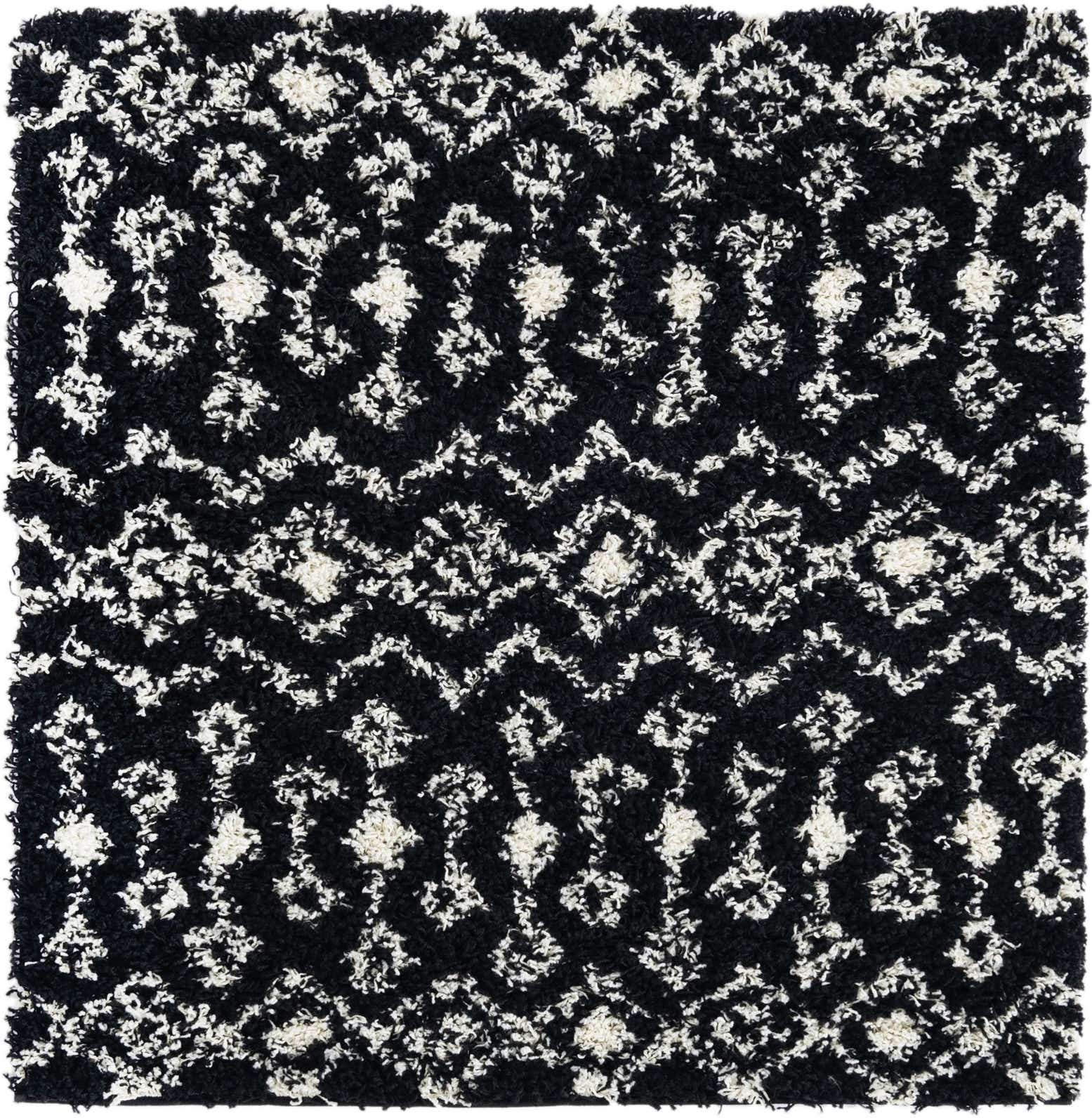4' x 4' Bayley · Geometric shag rug, black and cream