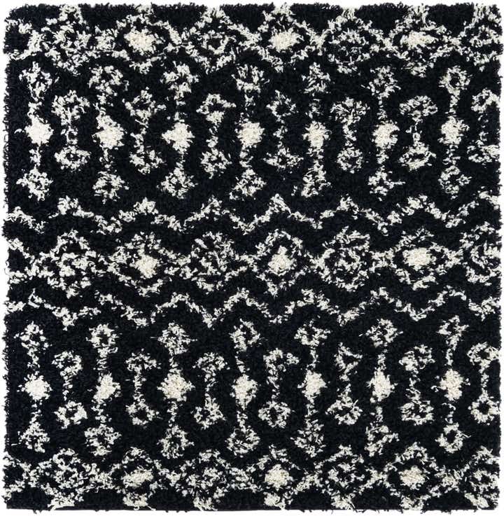 4' x 4' Bayley · Geometric shag rug, black and cream