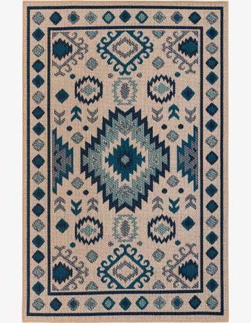 Beige and Blue Easy-Clean Baja Indoor / Outdoor Rug
