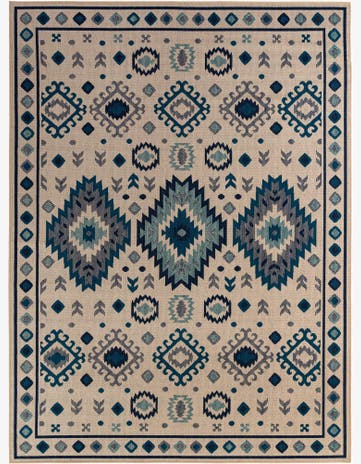 Beige and Blue Easy-Clean Baja Indoor / Outdoor Rug